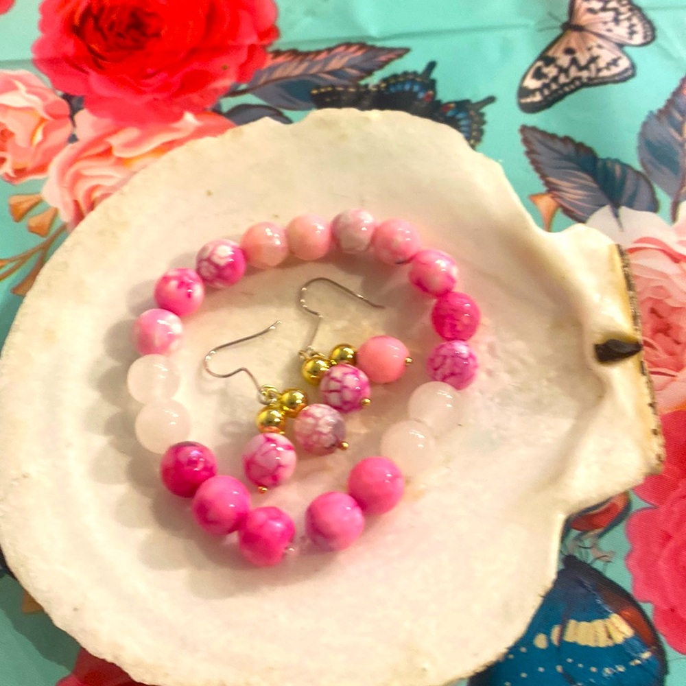 White Jade bracelet & Earrings Set